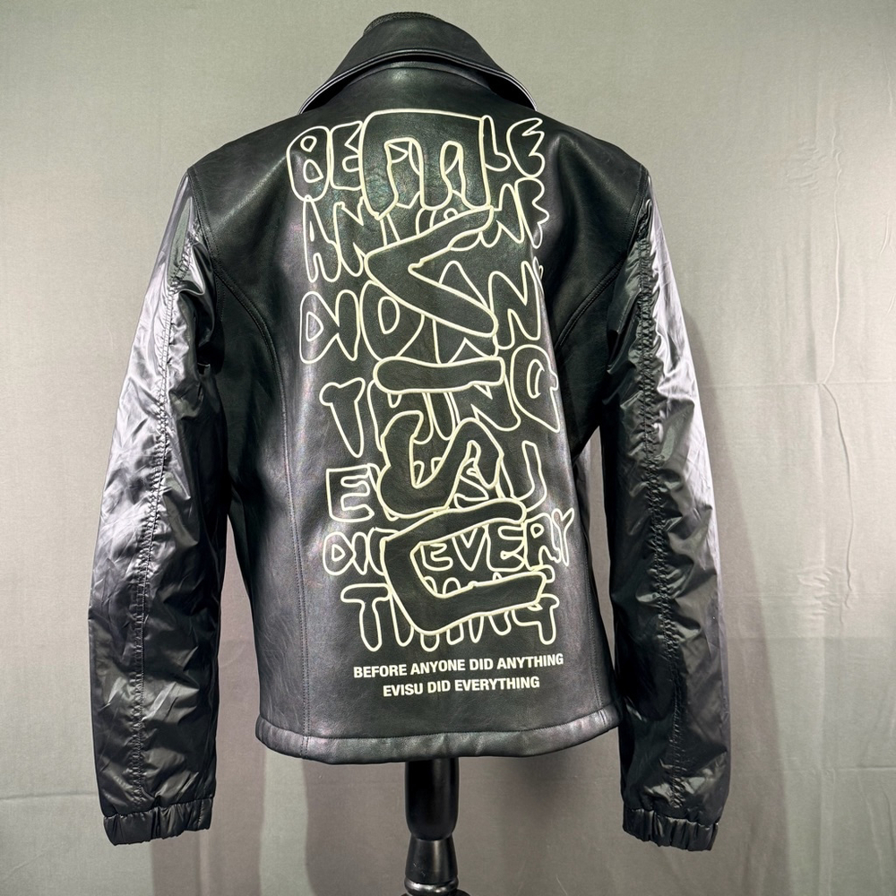 EVISU Heritage Daicock Graffiti Back Print Moto Jacket Graphic Y2K Streetwear L